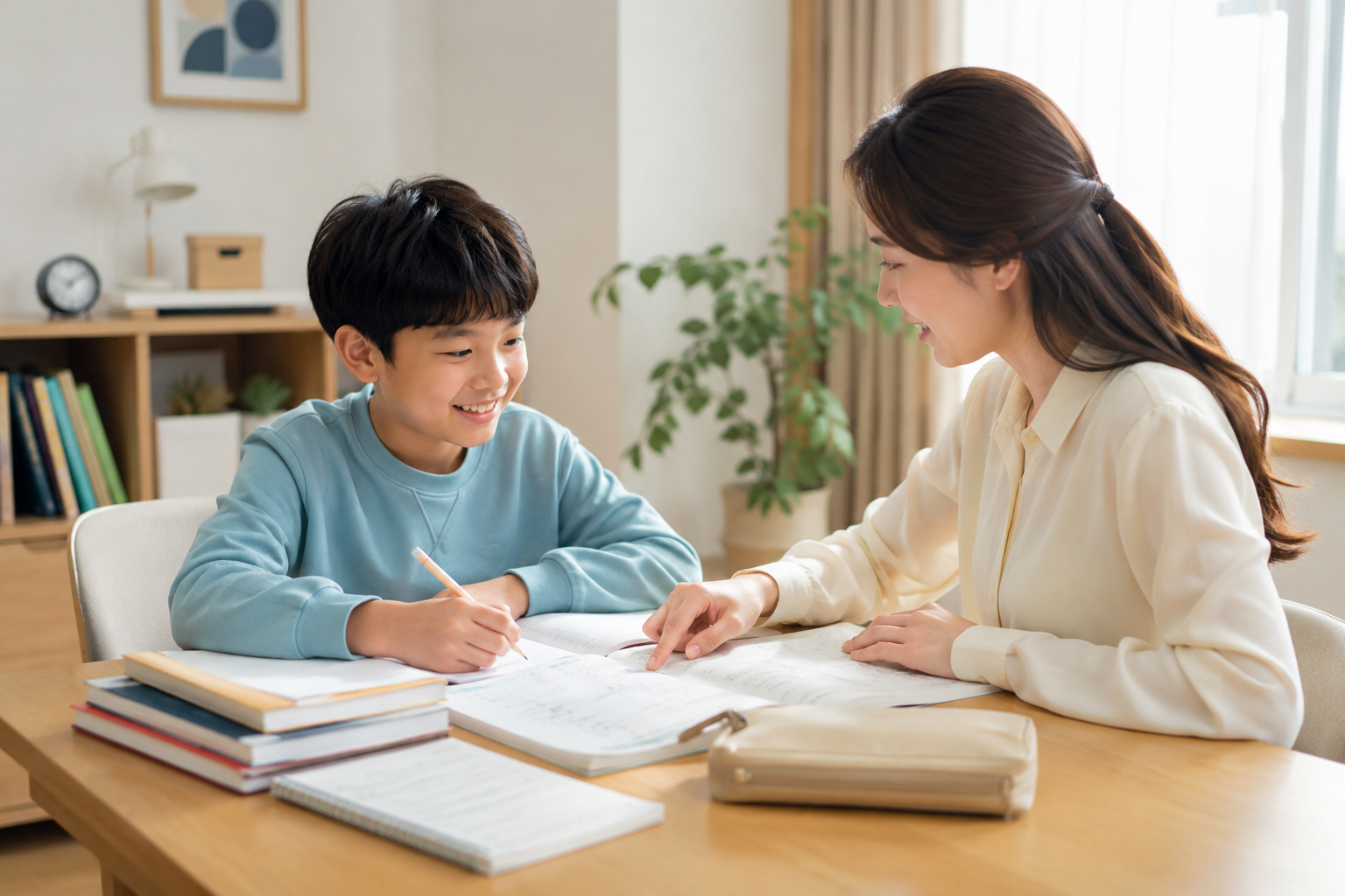 방문과외 - 선생님과 학생이 함께 공부하는 모습